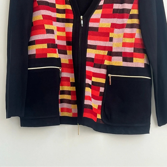 EXCLUSIVELY MISOOK Knit Cardigan Jacket Metallic Mosaic Zip Front Pockets XL - Picture 7 of 12